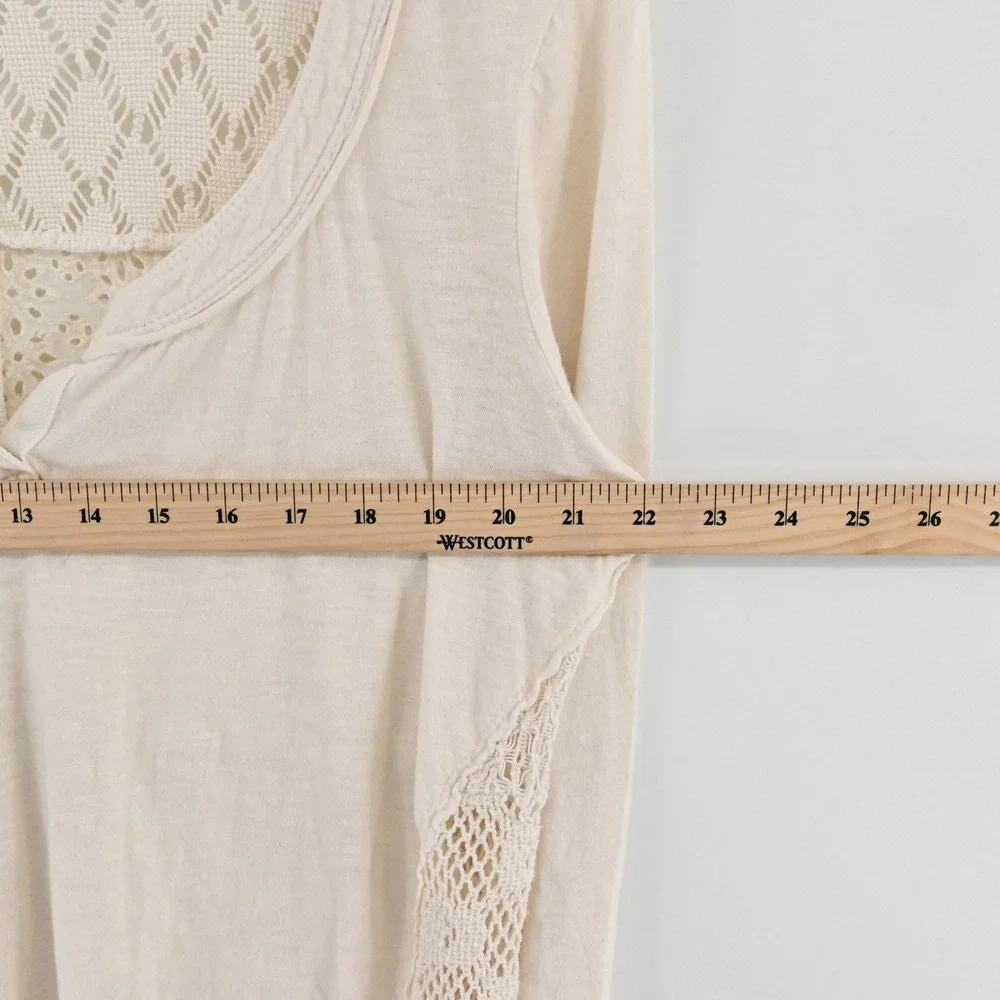 Free People Patches of Lace Top Womens Size S Cream Patchwork Henley Boho Eyelet